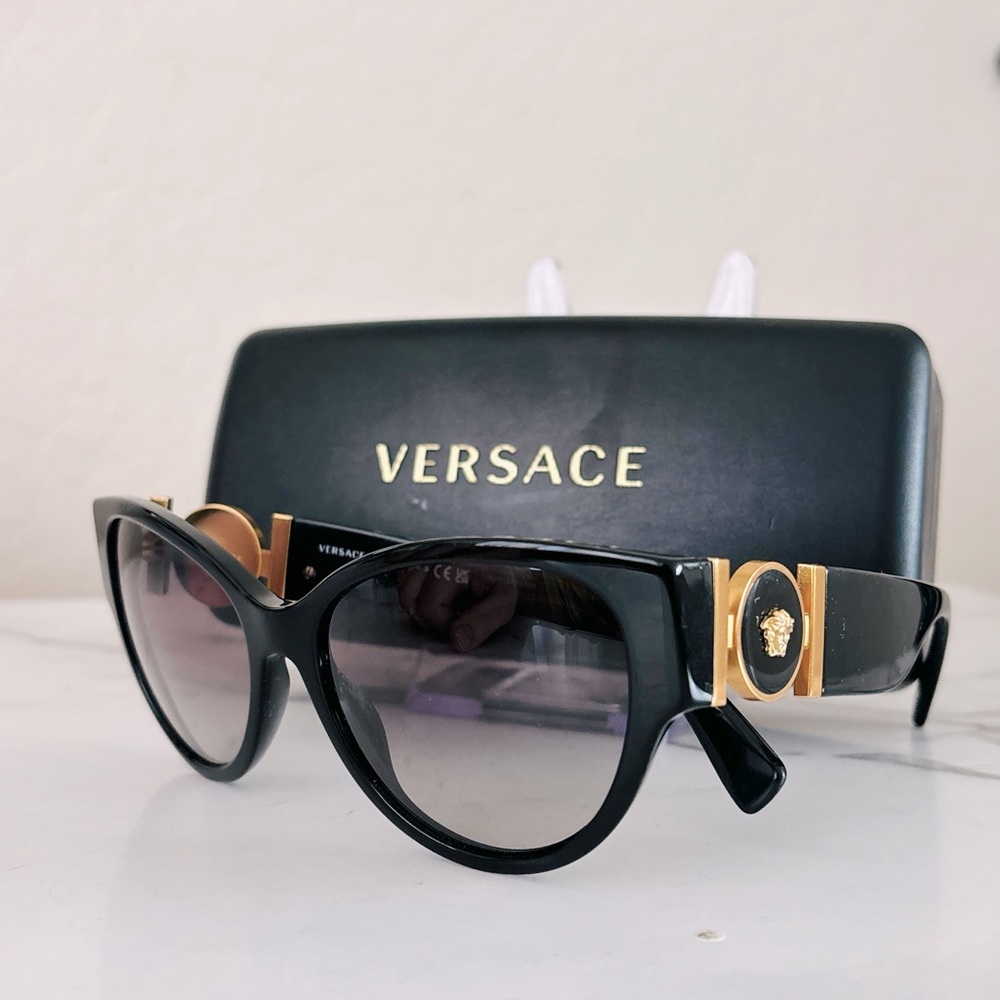 Versace‎ Women's Sunglasses VE4368 in Black with Gold Details Luxury Designer